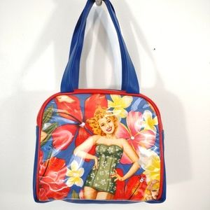 Vintage Atenti Tote Bag Pin Up Girl Hawaiian Flower